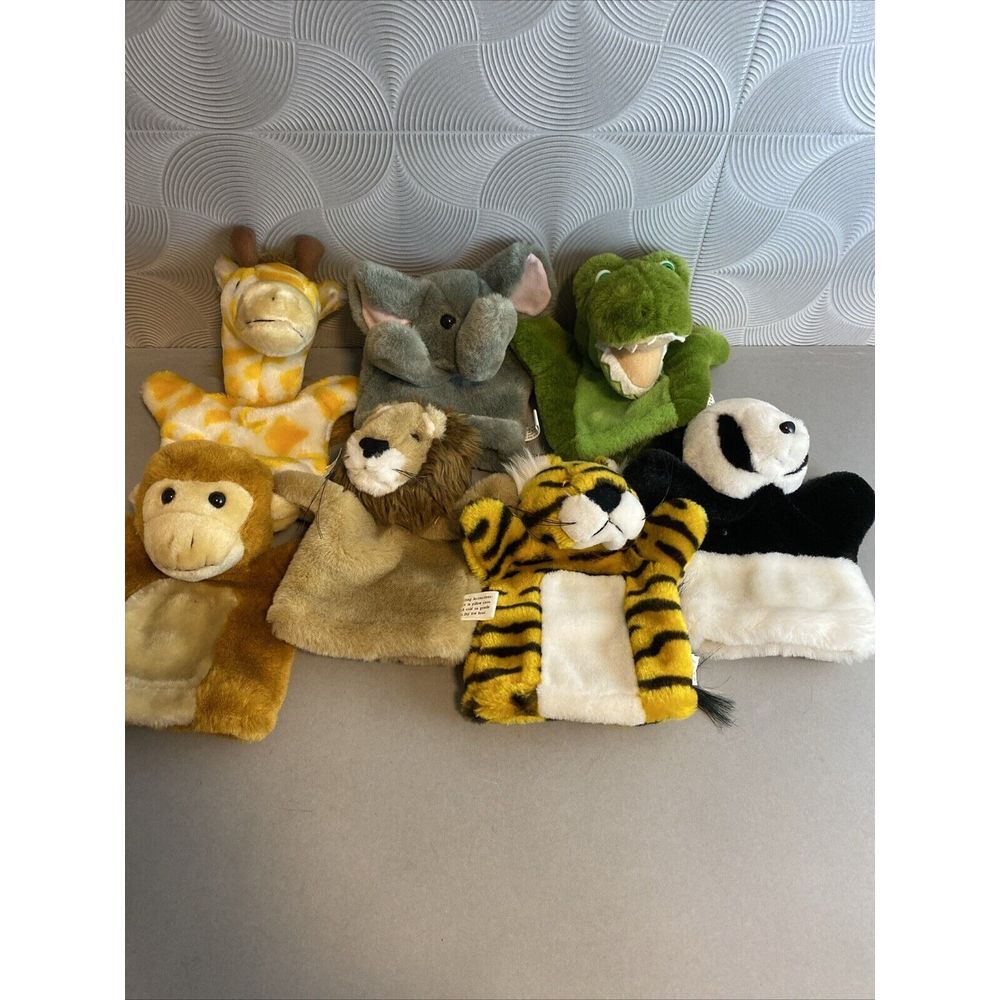 Lakeshore Hand Puppet Lot (7) ‎ Animals Giraffe Elephant Panda Lion Tiger Monkey